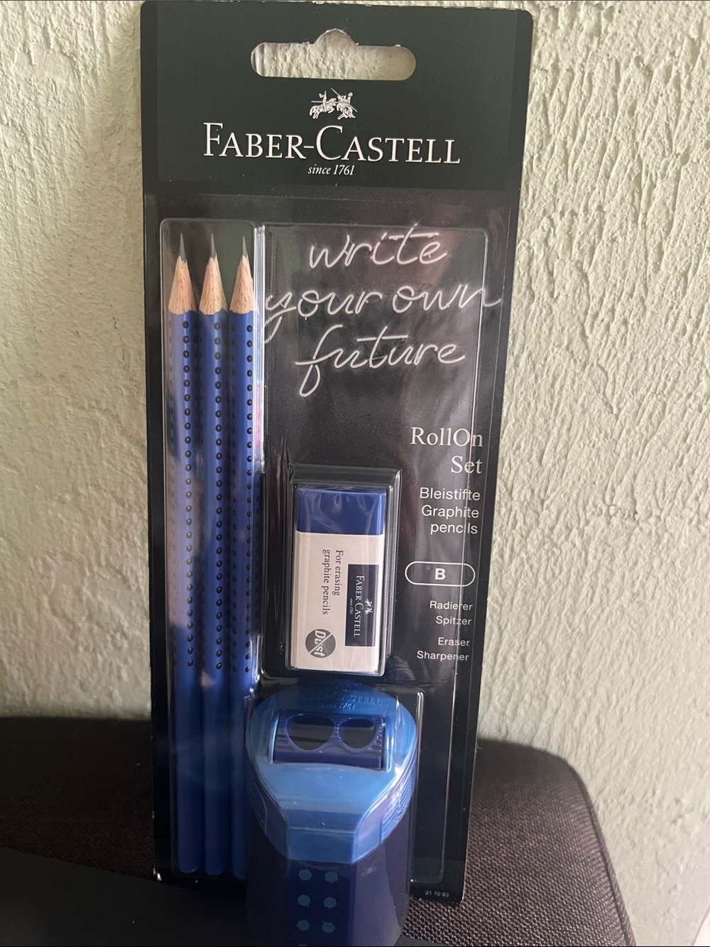 #2793**Blue RollOn Pencil Set - 3 Pencils with Sharpener & Eraser